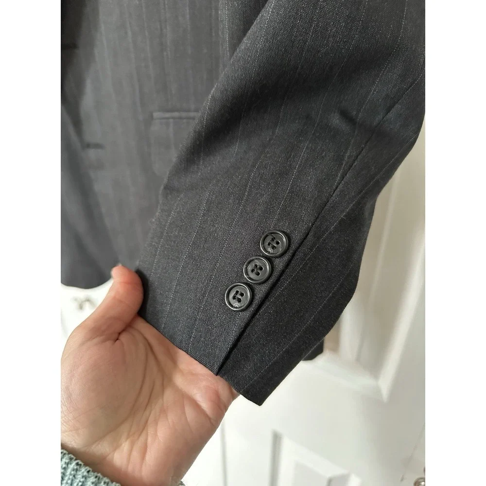 Vintage CHRISTIAN DIOR Suit Jacket Chalk Gray Stripe 100% Wool 46 USA